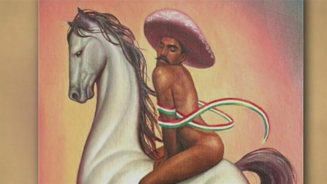 Pintura de Emiliano Zapata, semidesnudo y con tacones, crea controversia Pintura de Emiliano Zapata, semidesnudo y con tacones, crea controversia